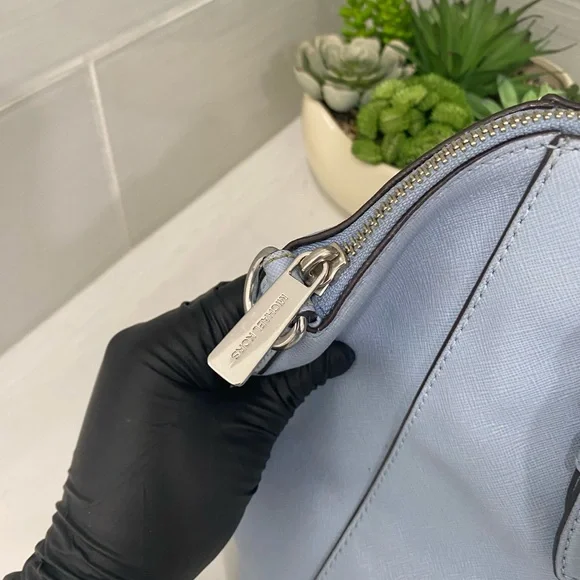 Michael Kors Light Blue Saffiano Leather Satchel Handbag Authentic - Picture 7 of 10